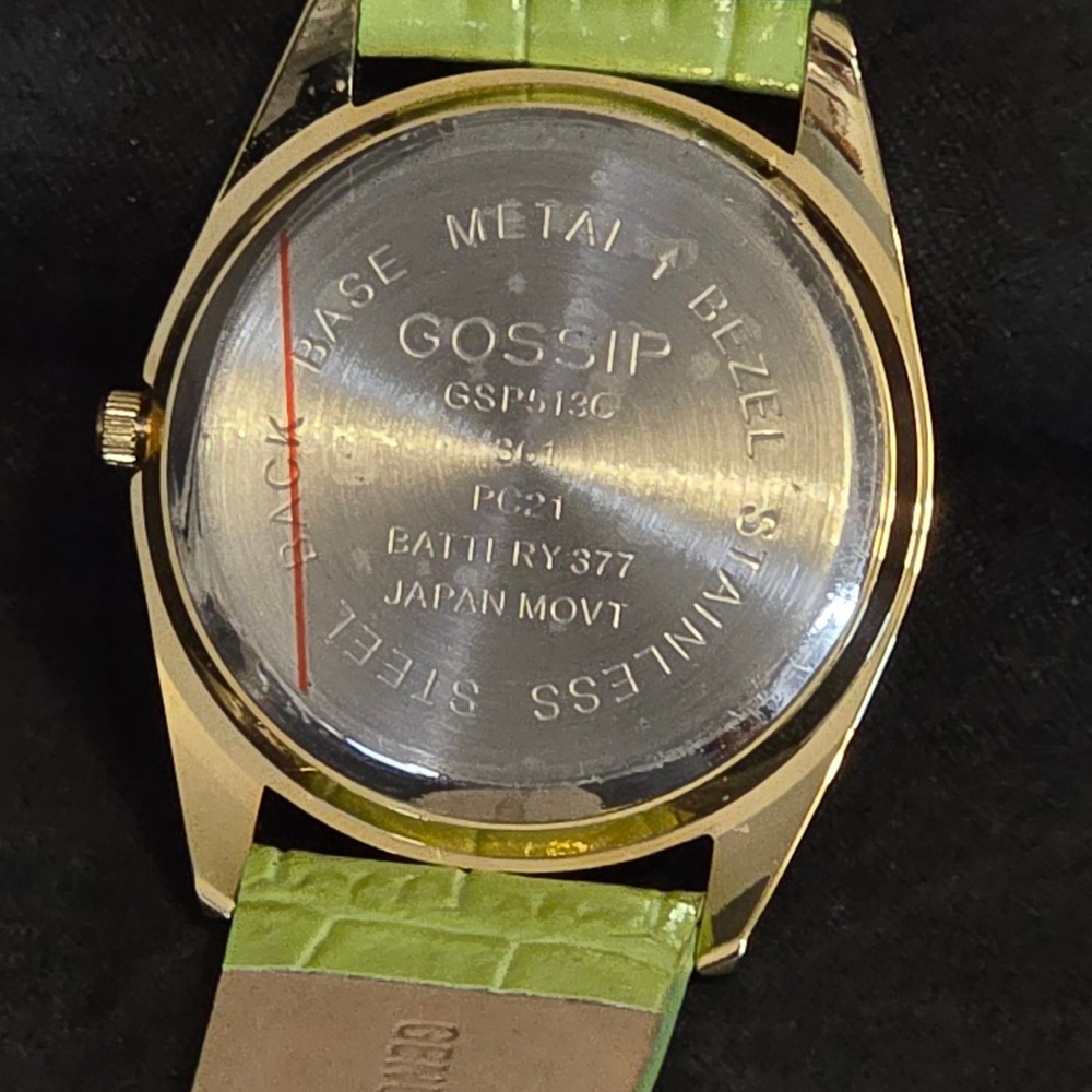Gossip Watch Women OS Lime Green Croc Embossed Leather Gold Tone GSP513C - Picture 4 of 7